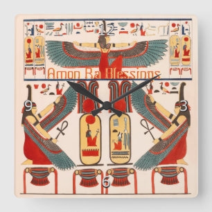 Good Luck Hieroglyphics, Egyptian God Amon Ra Square Wall Clock