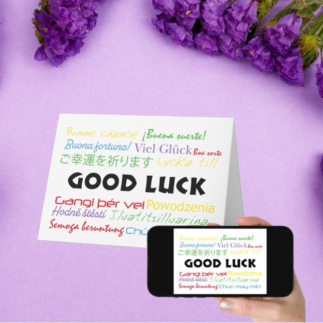 Good Luck in Many Languages Red Green Blue Yellow  Card (Creator Uploaded)