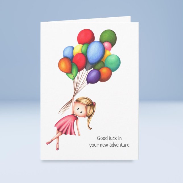 Good Luck in Your Adventure Girl with Balloons Card (Creator Uploaded)