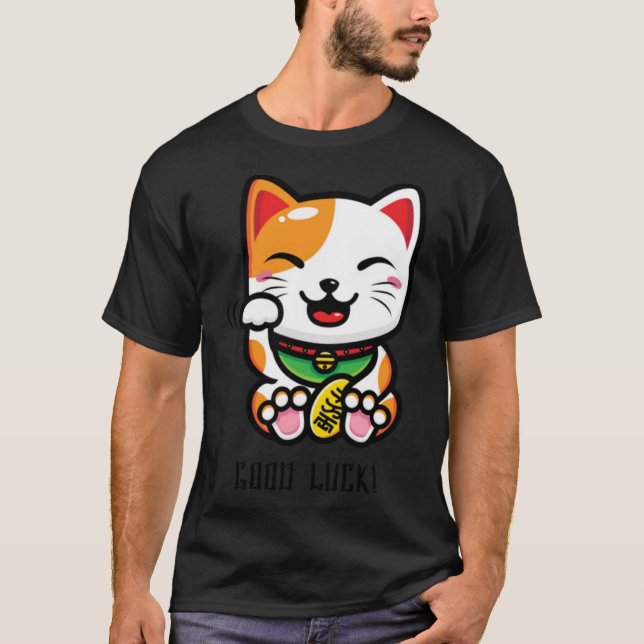 Good Luck Japanese Maneki Neko Lucky Charm Cat Kit T-Shirt (Front)