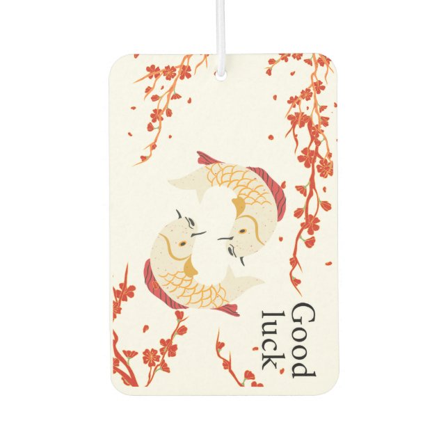 Good Luck Koi Fish with Sakura | Elegant Japanese  Car Air Freshener (Front)