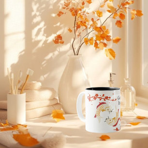 Good Luck Koi Fish with Sakura   Elegant Japanese  Two-Tone Coffee Mug