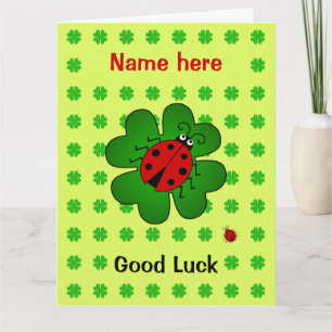 Good Luck large custom name ladybug clover Card