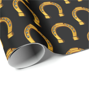 Good luck lucky golden horseshoe wrapping paper