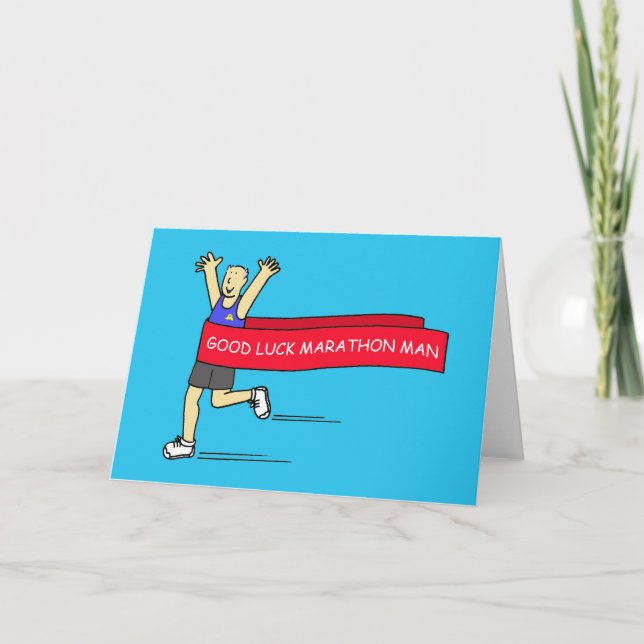 Good Luck Marathon Man Cartoon Humor Card (Front)