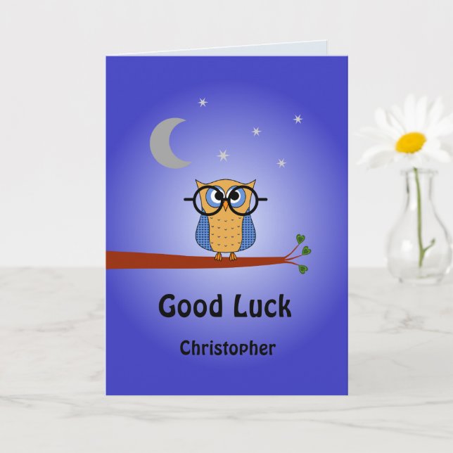 Good Luck personalised clever night owl Card (Small Plant)