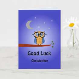Good Luck personalised clever night owl Card