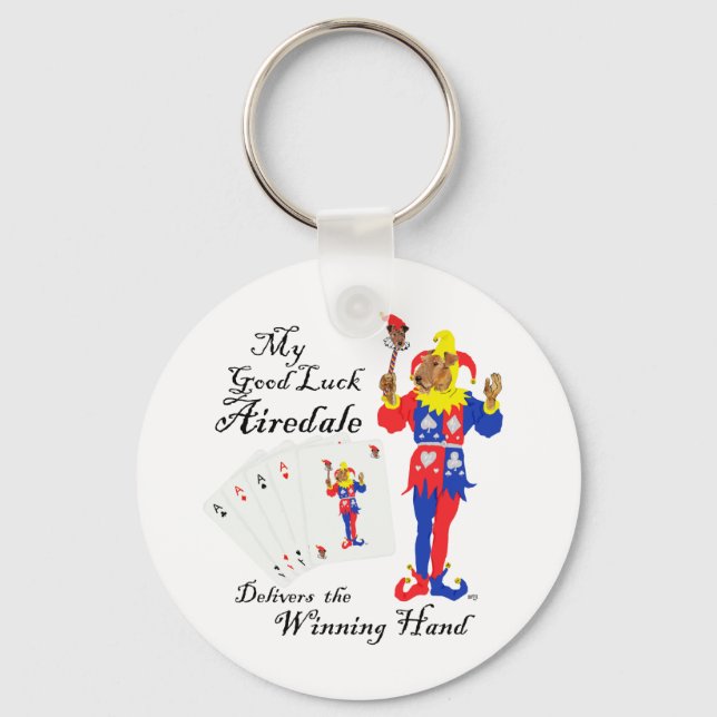 Good Luck Poker Airedale Terrier Key Ring (Front)