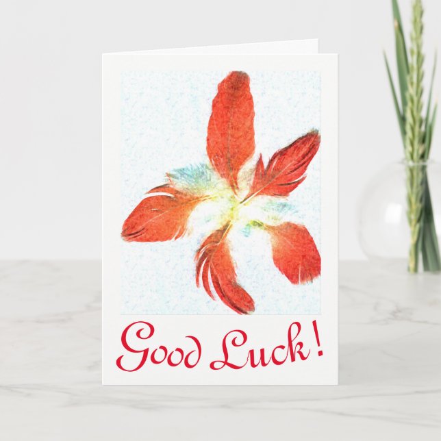 Good Luck, Red Feathers greeting card (Front)