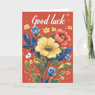 Good Luck Retro Flowers Holiday Card
