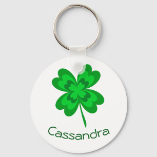 Good Luck Shamrock Four Leaf Clover Monogram Name Key Ring