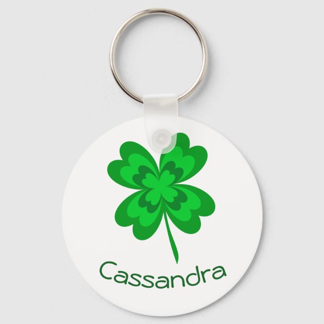 Good Luck Shamrock Four Leaf Clover Monogram Name Key Ring (Front)