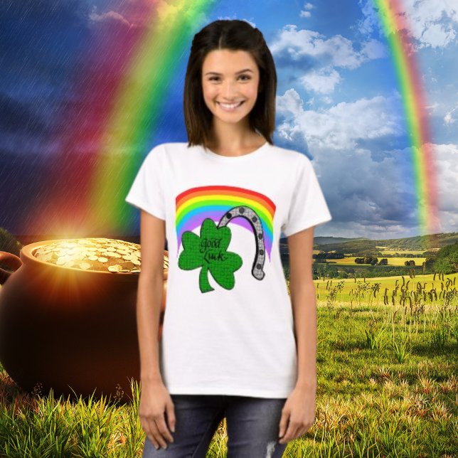 Good Luck Shamrock, Rainbow and Horseshoe T-Shirt (Good Luck Shamrock, Rainbow and Horseshoe T-Shirt)