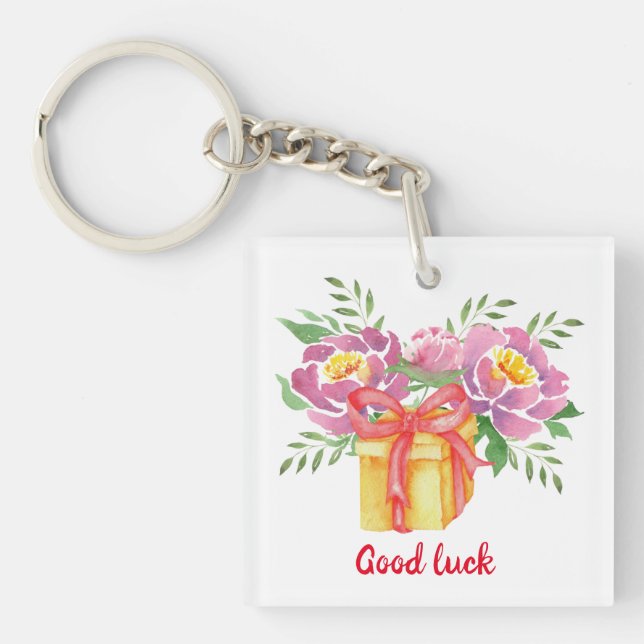 Good luck Watercolor peonies Cute Key Ring