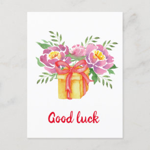 Good luck Watercolor peonies Cute   Postcard