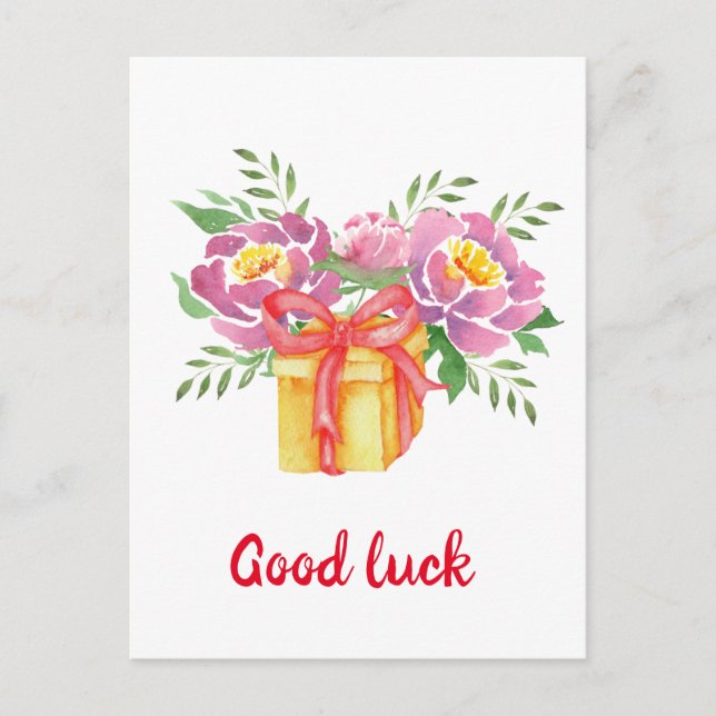 Good luck Watercolor peonies Cute   Postcard (Front)