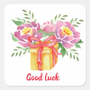 Good luck Watercolor peonies Cute  Square Sticker
