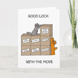 Good Luck with the Move Cartoon Cats Card