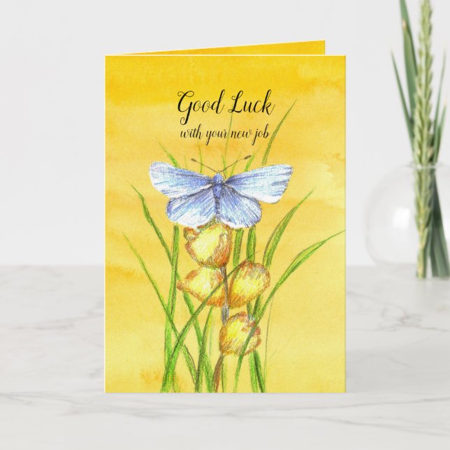 Good Luck With Your New Job Blue Butterfly Card (Front)