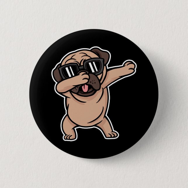 Good Mood Pug with Sunglasses Dabbing 6 Cm Round Badge (Front)