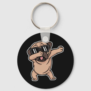 Good Mood Pug with Sunglasses Dabbing Key Ring