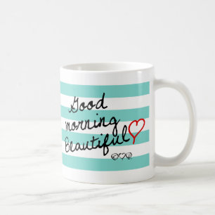 Good Morning Beautiful! Blue Stripes pattern Coffee Mug