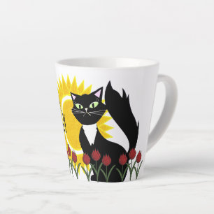 Good Morning Beautiful! Cat with Sun and Tulips Latte Mug