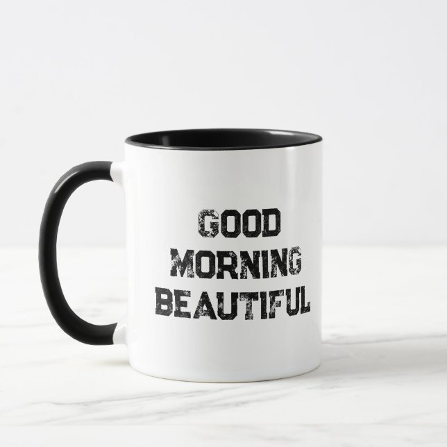 'Good Morning Beautiful' Charming Typography Gift  Mug (Left)