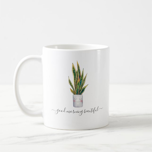 Good Morning Beautiful | Cute Potted Plant Coffee Mug (Left)