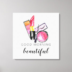 Good Morning Beautiful Makeup Watercolor Lipstick Canvas Print