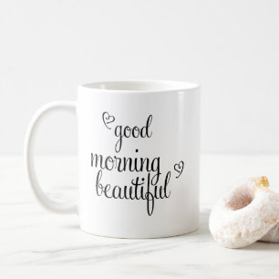 Good Morning Beautiful typography with hearts Coffee Mug