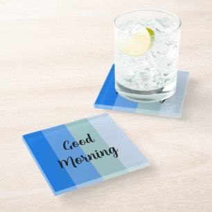 Good Morning Blue Striped Glass Coaster