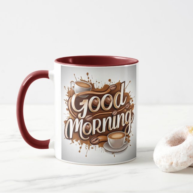 Good Morning Coffee Art #7 Mug (With Donut)