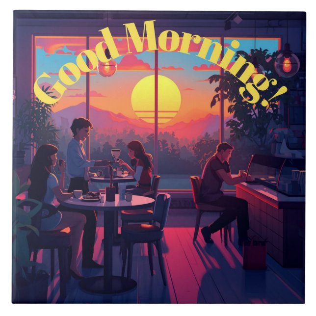 Good Morning Coffee House Ceramic Tile (Front)