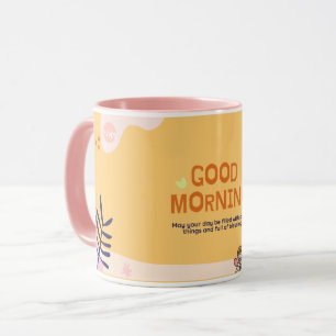GOOD MORNING COFFEE MUG IN CUTE BABY PINK &ORANGE