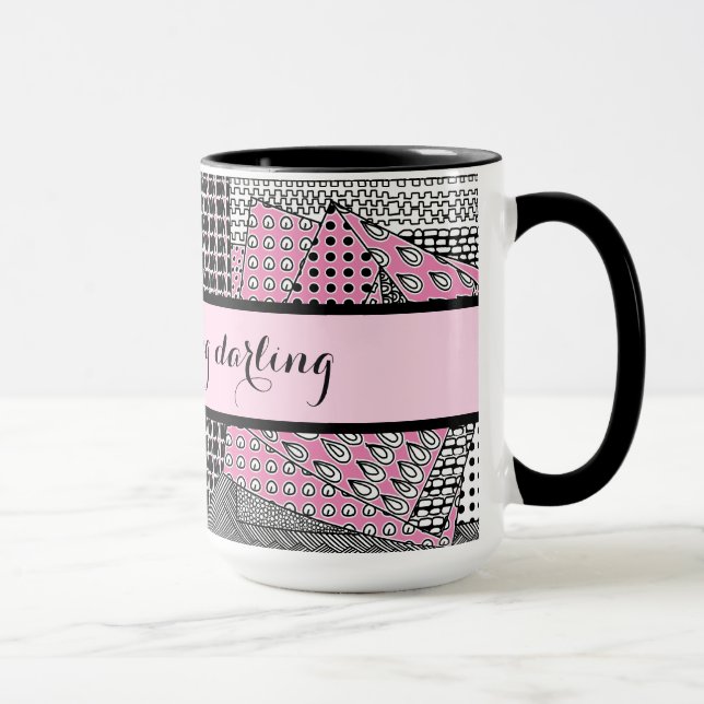 Good Morning Darling Pink Black Grey Ringer 15oz Mug (Right)
