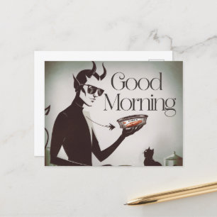 Good Morning Devil Feeding Cat TunaFin Postcard