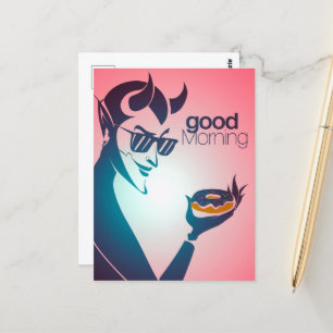 Good Morning Devil With Doughnut Postcard