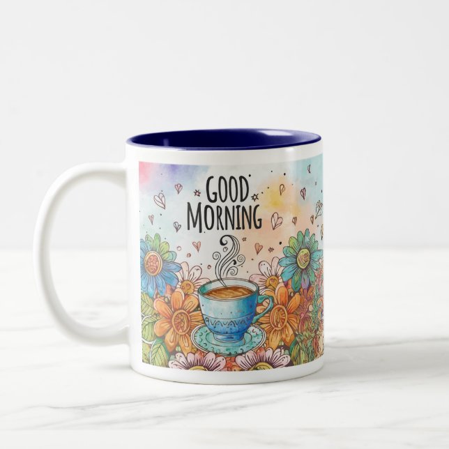 Good Morning Doodle Coffee  Two-Tone Coffee Mug (Left)