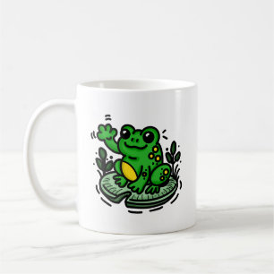 Good Morning Frog on Lily Pad Hand Drawn Coffee Mug
