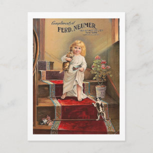 Good Morning, Girl, Greeting, Puppy, Cute, Vintage Postcard