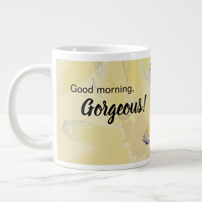 Good Morning, Gorgeous Abstract Yellow Flower Large Coffee Mug (Left)