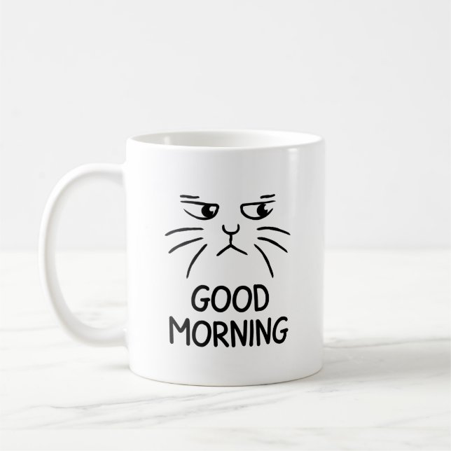 Good Morning - Grumpy Cat Coffee Mug - Unique Gift (Left)