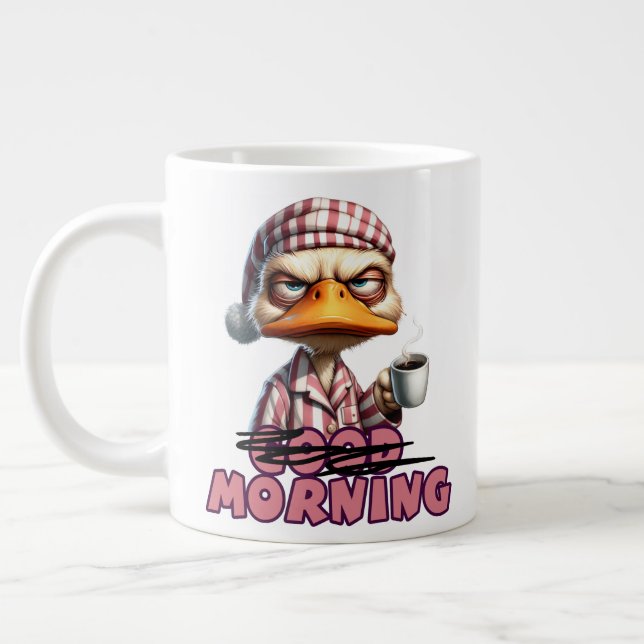 Good Morning Grumpy Duck With Coffee And Pyjamas Large Coffee Mug (Left)