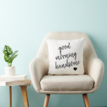 Good Morning Handsome Heart Cushion<br><div class="desc">Good morning handsome throw pillow is a trendy addition to your home decor. On the other side is electric solid blue with a black heart in the centre of the pillow.</div>