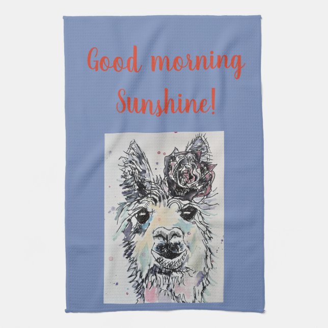 Good Morning Llama Alpaca art Photo Kitchen Towel (Vertical)
