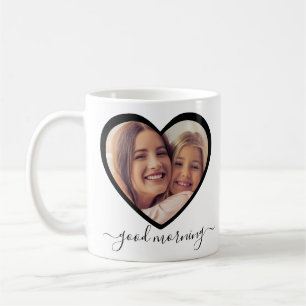 Good Morning Mum Personalised 2 Heart Photo Script Coffee Mug