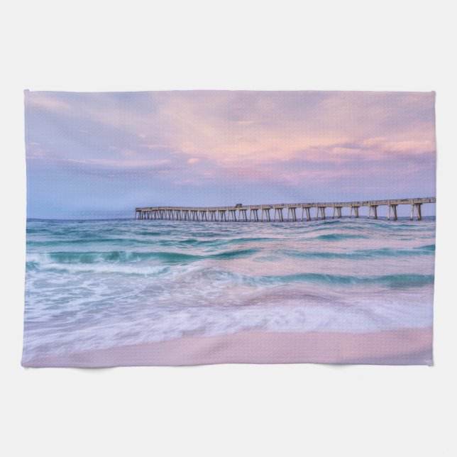 Good Morning Navarre Beach Pier Tea Towel (Horizontal)