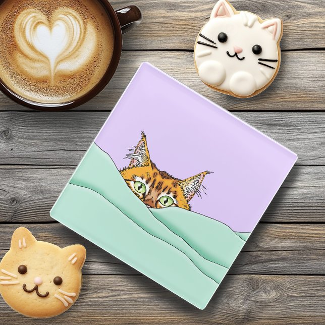 Good Morning Orange Cat Funny Glass Coaster (Creator Uploaded)