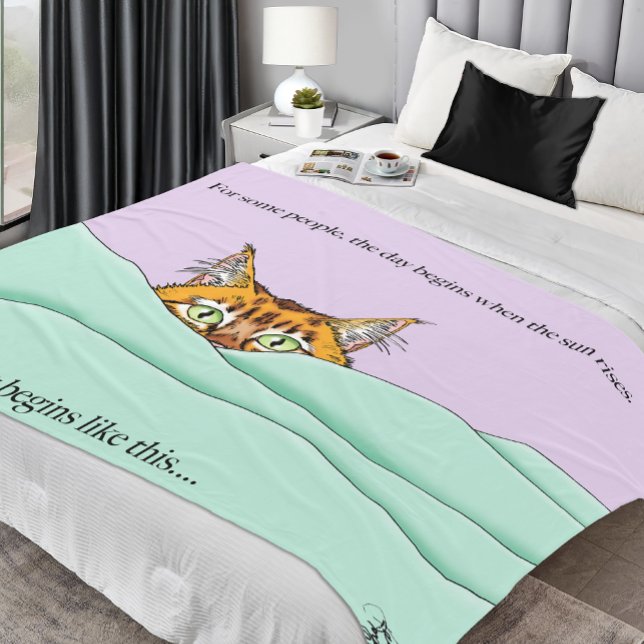 Good Morning Ornage Cat Funny Fleece Blanket (Creator Uploaded)